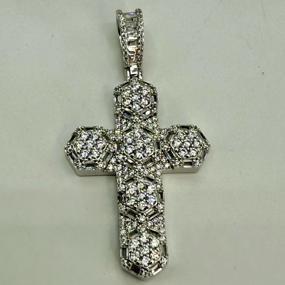 Sterling Silver CZ Cross Pendant – 3” Statement Design